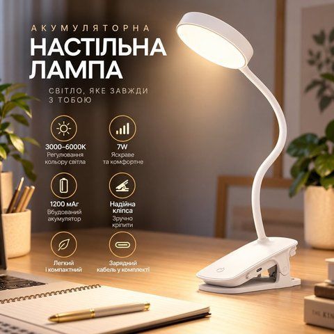 Світильник-прищіпка LED VALESO акумуляторний, білий QG003 48176 фото